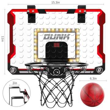 TEMI Basketball Hoop Indoor, LED Light Mini Basketball Hoop with 4 Balls & Electronic Scoreboard, Ov...
