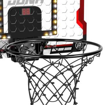 TEMI Basketball Hoop Indoor, LED Light Mini Basketball Hoop with 4 Balls & Electronic Scoreboard, Over The Door Basketball Hoop, Basketball Gifts for 5 6 7 8 9 10 11 12 Year Old Boys Girls Kids Teen
