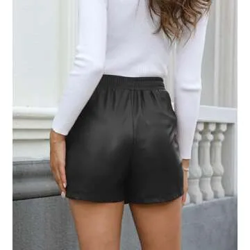 We1Fit Faux Leather Skorts for Woman Dressy Casual High Waisted PU Leather Shorts Ruched Wrap Skorts Skirts Black