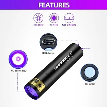 Darkbeam Mini UV Black Light Flashlight Rechargeable Portable