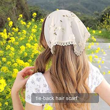AWAYTR 2Pcs Floral Hair Bandanas Tie-back Head Kerchief for Women Flower Mesh Hair Scarves Lightweig...