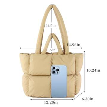 I IHAYNER Puffer Tote Bag for Women Large Quilted Puffy Handbag Lightweight Satchel Purse for Work T...