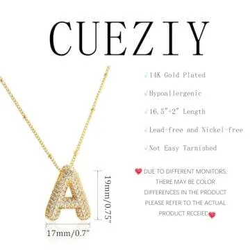 CUEZIY Personalised Bubble Letter Necklace - Dainty Gold Jewelry
