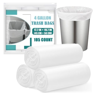 Small Trash Bags 4 Gallon - 105 Count Unscented Garbage Bags for Home & Office