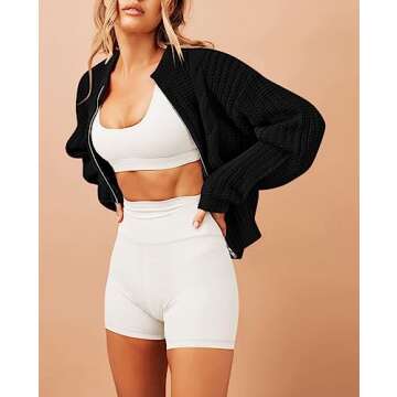 Viottiset Women's Full Zipper Oversized Cardigan Sweater Long Sleeve Chunky Knit Cardigans Jacket Coat Black L