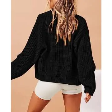 Viottiset Women's Full Zipper Oversized Cardigan Sweater Long Sleeve Chunky Knit Cardigans Jacket Coat Black L