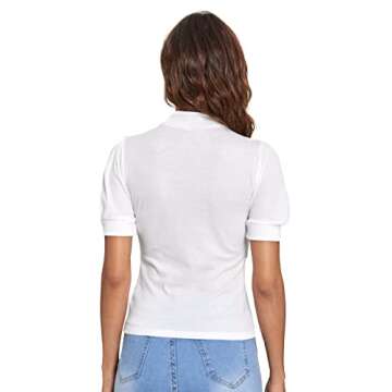 Shop Verdusa Puff Sleeve Mock Neck White T-Shirt Top for Summer