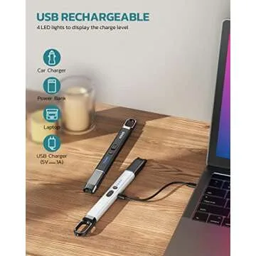 RONXS Electric Lighter, Candle Lighter with Safety Lock Windproof Flamless Arc Rechargeable Long Lighter with Battery Indicator