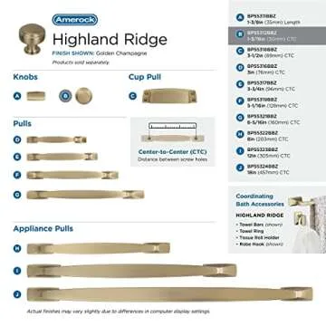 Amerock | Cabinet Knob | Golden Champagne | 1-3/16 inch (30 mm) Diameter | Highland Ridge | 1 Pack | Drawer Knob | Cabinet Hardware