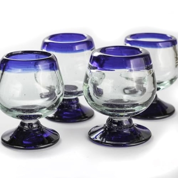 MEXTEQUIL - Authentic Mexican Tequila Hand Blown Shot Glasses - Set of 4-2 oz - Mini Glass Snifters ...