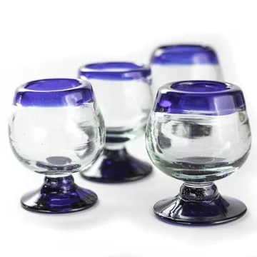 Elegant Hand Blown Mexican Tequila Shot Glasses Set of 4