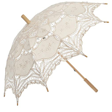 SQOIKOS Ivory Lace Parasol Umbrella - Vintage Wedding Accessory & Decoration