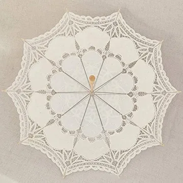 SQOIKOS Ivory Lace Parasol Umbrella for Weddings & Decor