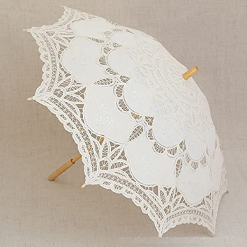 SQOIKOS Ivory Lace Parasol Umbrella for Weddings & Decor