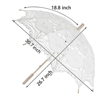 SQOIKOS Ivory Lace Parasol Umbrella for Weddings & Decor