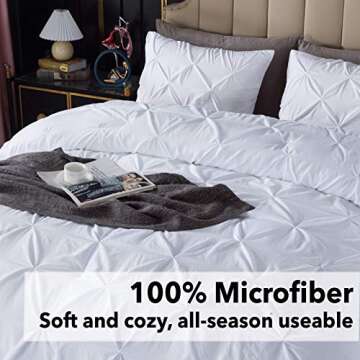 Andency White Queen Comforter Set(90x90Inch), 3 Pieces Cute Pinch Pleat Bedding Comforters & Sets for Queen Bed, Soft Lightweight Fluffy Down Alternative All Season Bed Set