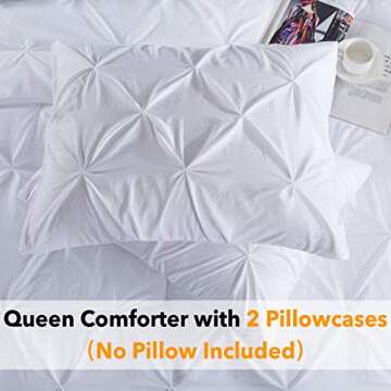 Andency White Queen Comforter Set(90x90Inch), 3 Pieces Cute Pinch Pleat Bedding Comforters & Sets for Queen Bed, Soft Lightweight Fluffy Down Alternative All Season Bed Set