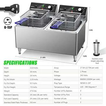 TOPKITCH Deep fryer Commercial Deep Fryer 12L x 2/25.4QT Dual Tank Electric Deep Fryers with Basket Electric Countertop Fryer for Restaurant with 2 Frying Baskets, 3300W x 2, 240V Two 6-15 Phase Plugs
