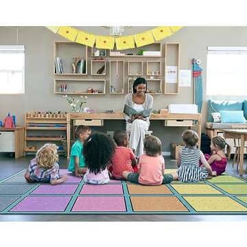Flagship Carpets Happy Squares Educational Area Rug for Kids Room Seating Décor, Children's Classro...