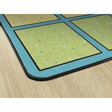 Flagship Carpets Happy Squares Educational Area Rug for Kids Room Seating Décor, Children's Classroom, Play Carpet for Teaching and Playroom, Seats 24, 7'6"x12', Blue & Multi Color