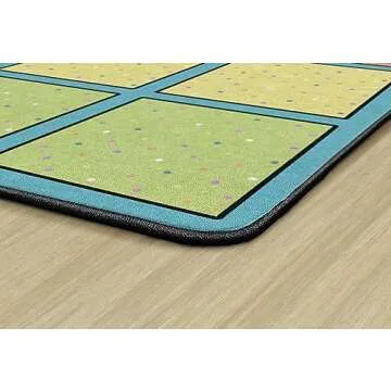 Flagship Carpets Happy Squares Educational Area Rug for Kids Room Seating Décor, Children's Classroom, Play Carpet for Teaching and Playroom, Seats 24, 7'6"x12', Blue & Multi Color