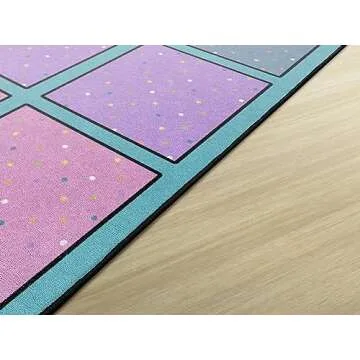 Flagship Carpets Happy Squares Educational Area Rug for Kids Room Seating Décor, Children's Classroom, Play Carpet for Teaching and Playroom, Seats 24, 7'6"x12', Blue & Multi Color