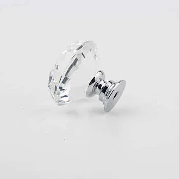 MDPLY 5 Pack Crystal Glass Cabinet Knobs-30mm Diamond Shape Pulls Handles for Drawer Dresser Kitchen Wardrobe Bathroom Cabinet Desk - YL00008 (Clear)