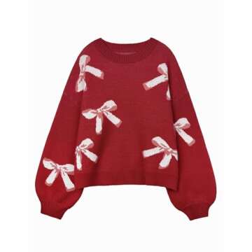 Libsorge Womens Oversized Cute Bow Tie Sweater Fall Winter 2024 Spring 2025 Ladies Dressy Casual Coz...