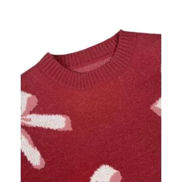 Libsorge Womens Oversized Cute Bow Tie Sweater Fall Winter 2024 Spring 2025 Ladies Dressy Casual Cozy Chunky Ribbed Knit Crewneck Long Sleeve Pullover Tops Red