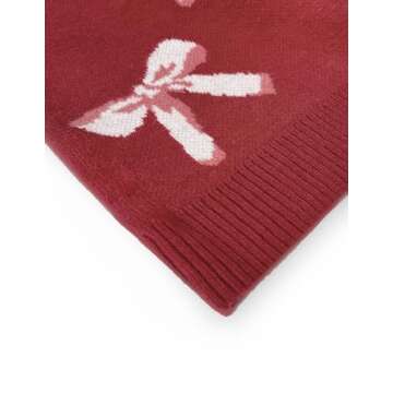 Libsorge Womens Oversized Cute Bow Tie Sweater Fall Winter 2024 Spring 2025 Ladies Dressy Casual Cozy Chunky Ribbed Knit Crewneck Long Sleeve Pullover Tops Red