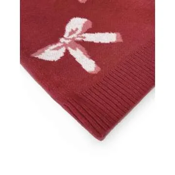 Libsorge Womens Oversized Cute Bow Tie Sweater Fall Winter 2024 Spring 2025 Ladies Dressy Casual Cozy Chunky Ribbed Knit Crewneck Long Sleeve Pullover Tops Red