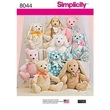 Simplicity Crafts Sewing Pattern 8044 Bear, Dog & Rabbit Stuffed Animal Toys