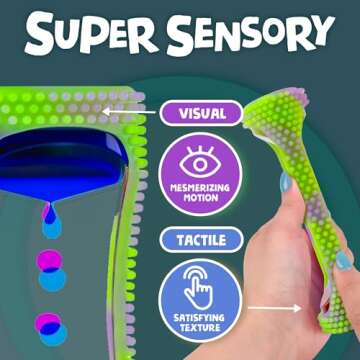 BUNMO Liquid Motion Bubbler Sensory Toy - Calming Fidget Toy for Kids & Adults, Textured Silicone Bubble Timer with Mesmerizing Liquid Flow Sensory Bottles - Small Glow