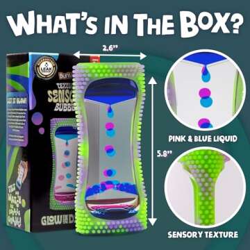 BUNMO Liquid Motion Bubbler Sensory Toy - Calming Fidget Toy for Kids & Adults, Textured Silicone Bubble Timer with Mesmerizing Liquid Flow Sensory Bottles - Small Glow