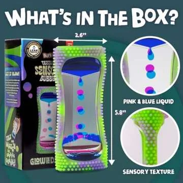 BUNMO Liquid Motion Bubbler Sensory Toy - Calming Fidget Toy for Kids & Adults, Textured Silicone Bubble Timer with Mesmerizing Liquid Flow Sensory Bottles - Small Glow