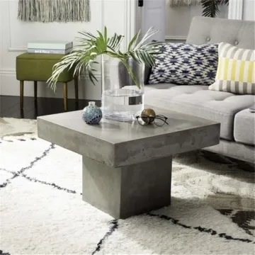 SAFAVIEH Outdoor Dark Grey Concrete Coffee Table Modern Durable