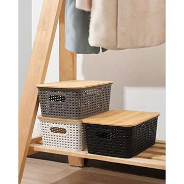 AREYZIN Stylish Storage Bins with Bamboo Lids
