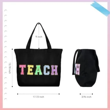 Stylish Teacher Tote Bag - Chenille Letter Patches