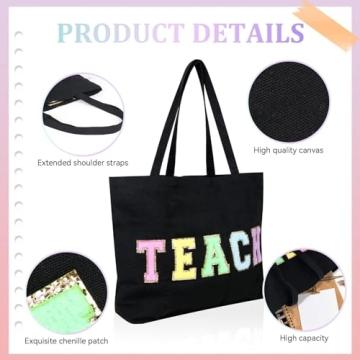 Stylish Teacher Tote Bag - Chenille Letter Patches