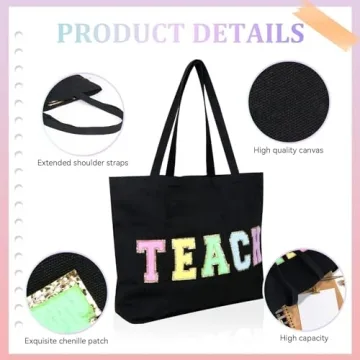 Stylish Teacher Tote Bag - Chenille Letter Patches