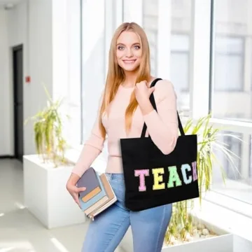 Stylish Teacher Tote Bag - Chenille Letter Patches
