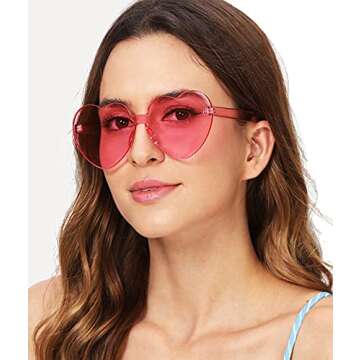 LIULIUBTY Heart Shaped Rimless Sunglasses, Bachelorette Party Cool Sunglasses 12 Pack, Colorful Plastic Funky Sunglasses Party Favors (Mixed Colors)