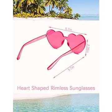 LIULIUBTY Heart Shaped Rimless Sunglasses, Bachelorette Party Cool Sunglasses 12 Pack, Colorful Plastic Funky Sunglasses Party Favors (Mixed Colors)