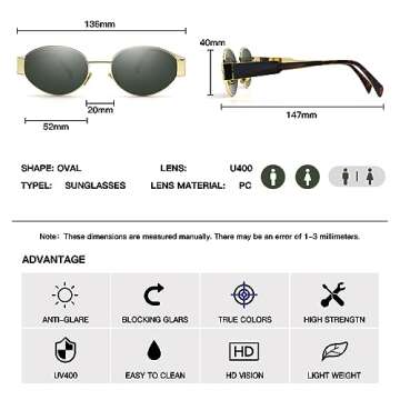 Stylish Oval Sunglasses with UV Protection for Women