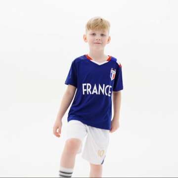 Cnins France Youth Soccer Jerseys for Kids #10 Soccer Shirts for Boys French Football Jersey Kit for...