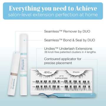 Ardell Seamless Eyelash Extension Kit, Wispies - Customizable DIY Lash Clusters, Includes Bond & Seal and Applicator for Long-Lasting Natural Lashes, 1 Pack