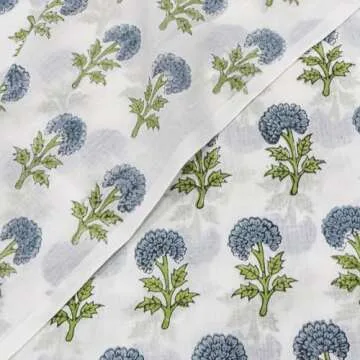 Panihari Collection Hand Block Print Floral Cotton Fabric - Unique Blue Design for Home Decor