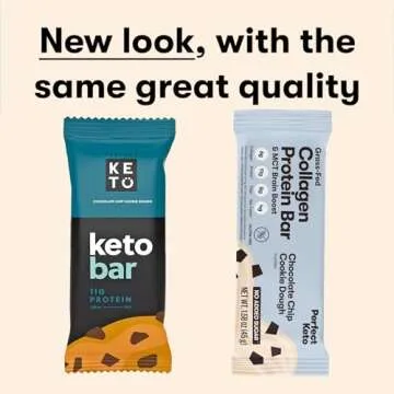 Perfect Keto Bars, Gluten Free Grass Fed Collagen + MCT Oil, Low Carb, No Sugar Added, High Protein Snacks, Keto Diet Foods, 11g Protein, 18g Fat, 3g Net Carbs, Chocolate Chip, 12 Bars