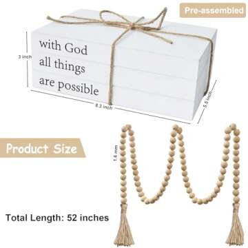 Decorative Books for Home Decor, White Faux Books for Decoration, Rustic Farmhouse Stacked Display Books (with God All Things are Possible)