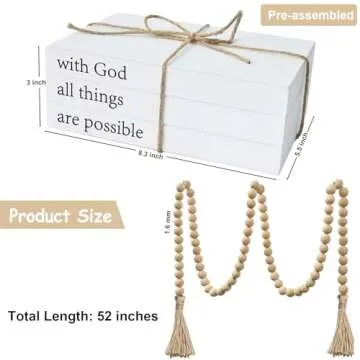 Decorative Books for Home Decor, White Faux Books for Decoration, Rustic Farmhouse Stacked Display Books (with God All Things are Possible)